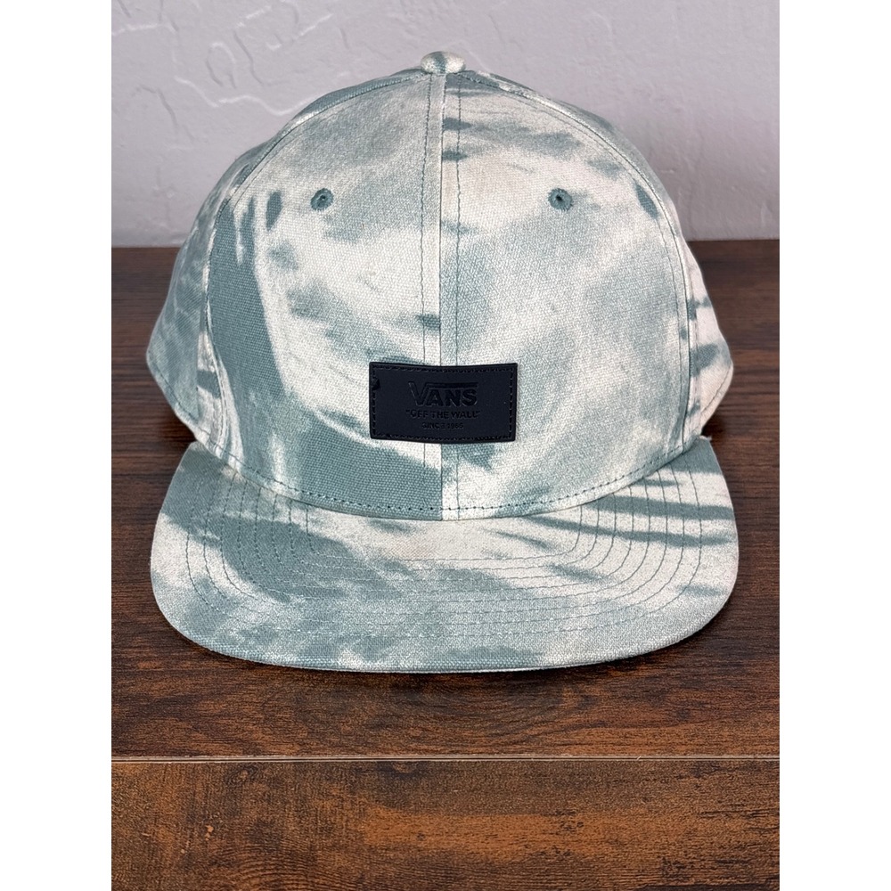 Vans Off The Wall Mens Sage Green White Tie Dye Snapback Flat Brim Hat Cap